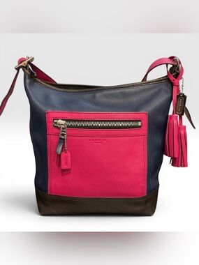 Coach Legacy Leather Duffle Crossbody Bag 19845 Navy Pink Colorblock Rare Strap